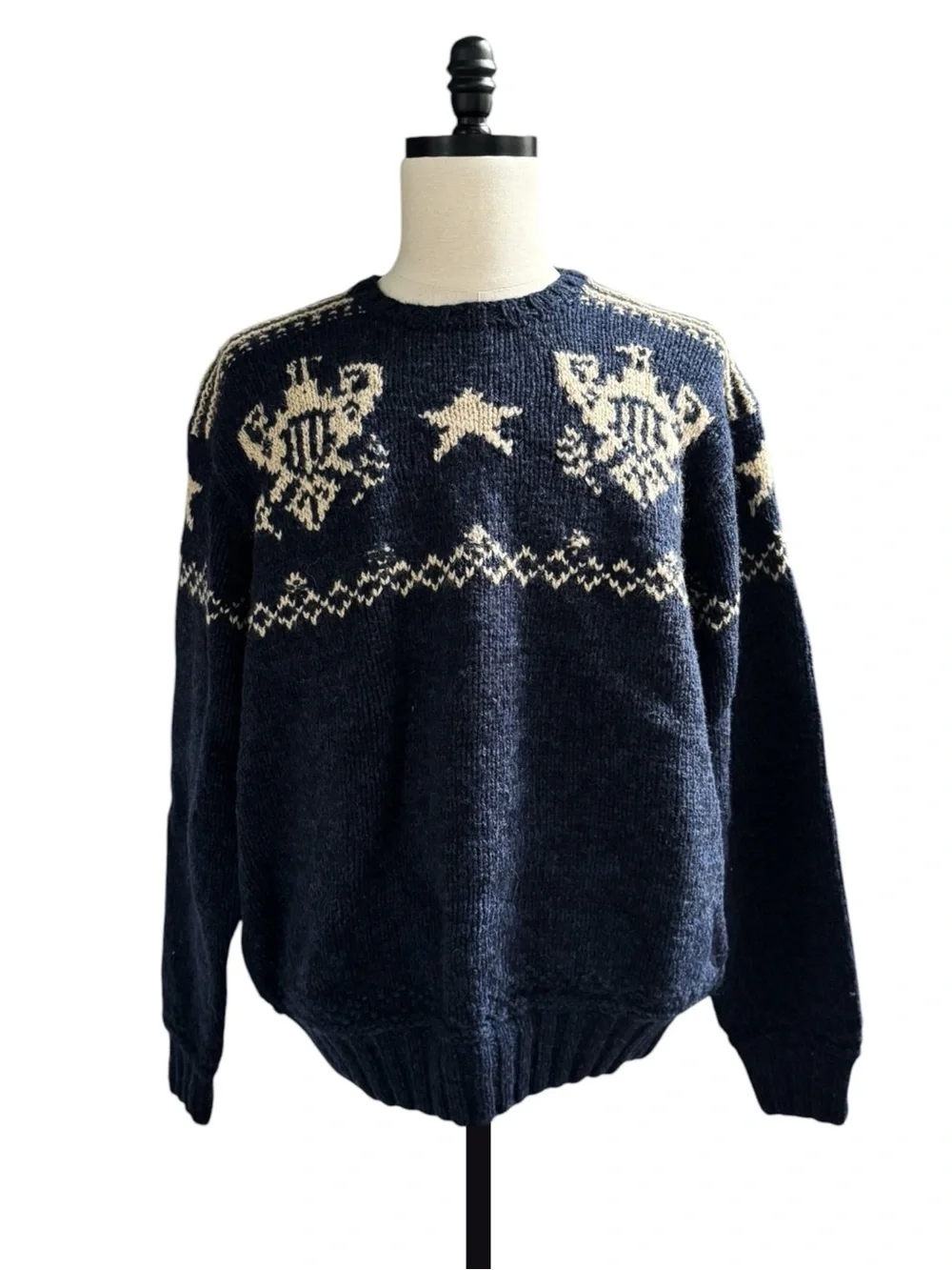 Polo Ralph Lauren Vintage Navy Hand-knit Crewneck Eagle Sweater | XL NWT